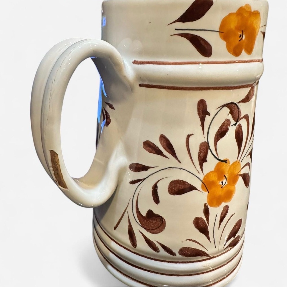 Vintage Italian Hand Painted Rooster Floral Pottery Pitcher Folk Art Style - Picture 5 of 9